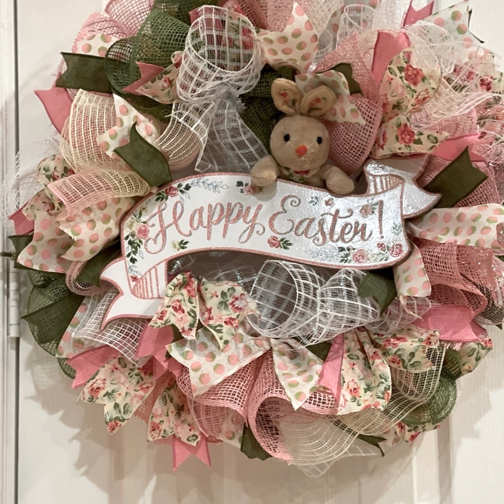 EASTER WREATH Spring Wreath with removable bunny! Victorian vibe with soft color